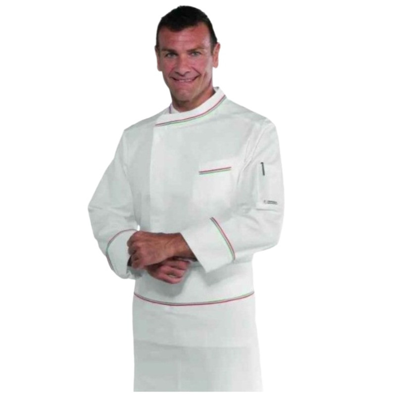 Rebajas Chaqueta cocinero blanca perfiles tricolor online en oferta
