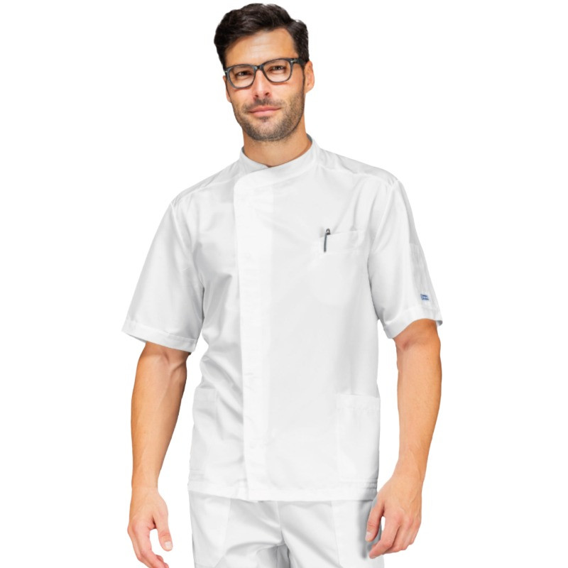 Short-sleeved white acid-resistant lab coat
