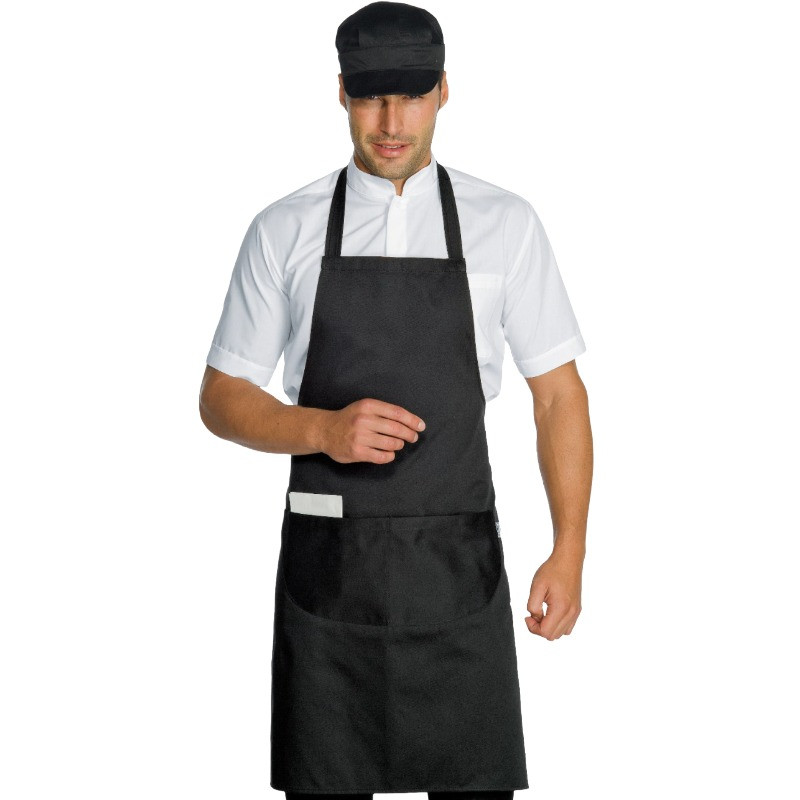 Delantal negro con peto para restauración.